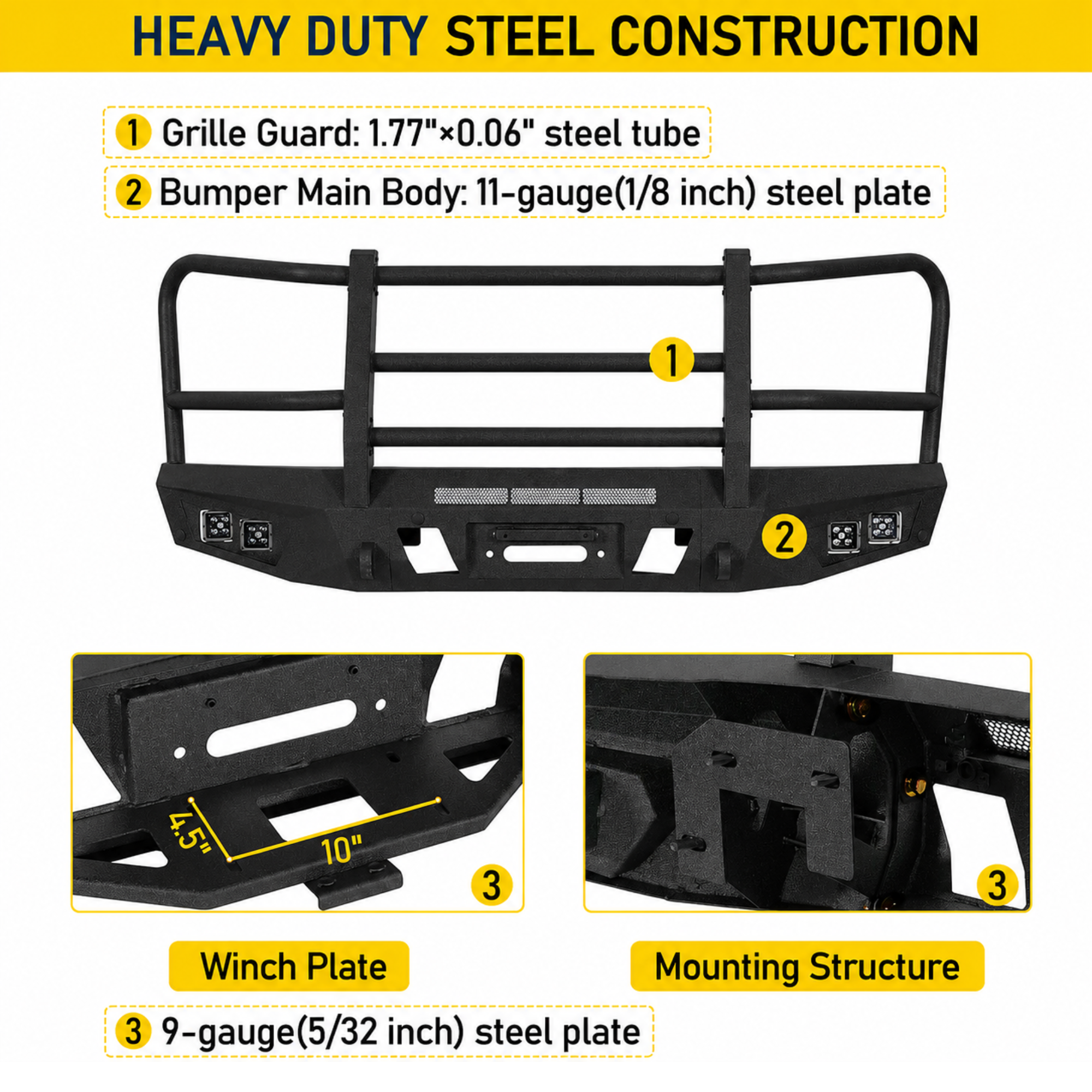 2015-2017 Ford F-150 (Exclude Raptor) Off-road Heavy Duty Steel Bumpers Push Bull Bar