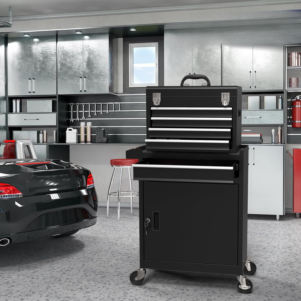 2-in-1 Detachable Rolling Tool Box 5-8 Drawers Lockable Chest Storage Cabinet Garage Workshop