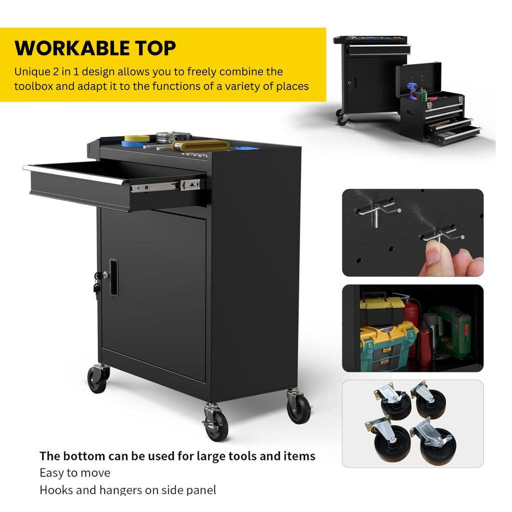 2-in-1 Detachable Rolling Tool Box 5-8 Drawers Lockable Chest Storage Cabinet Garage Workshop