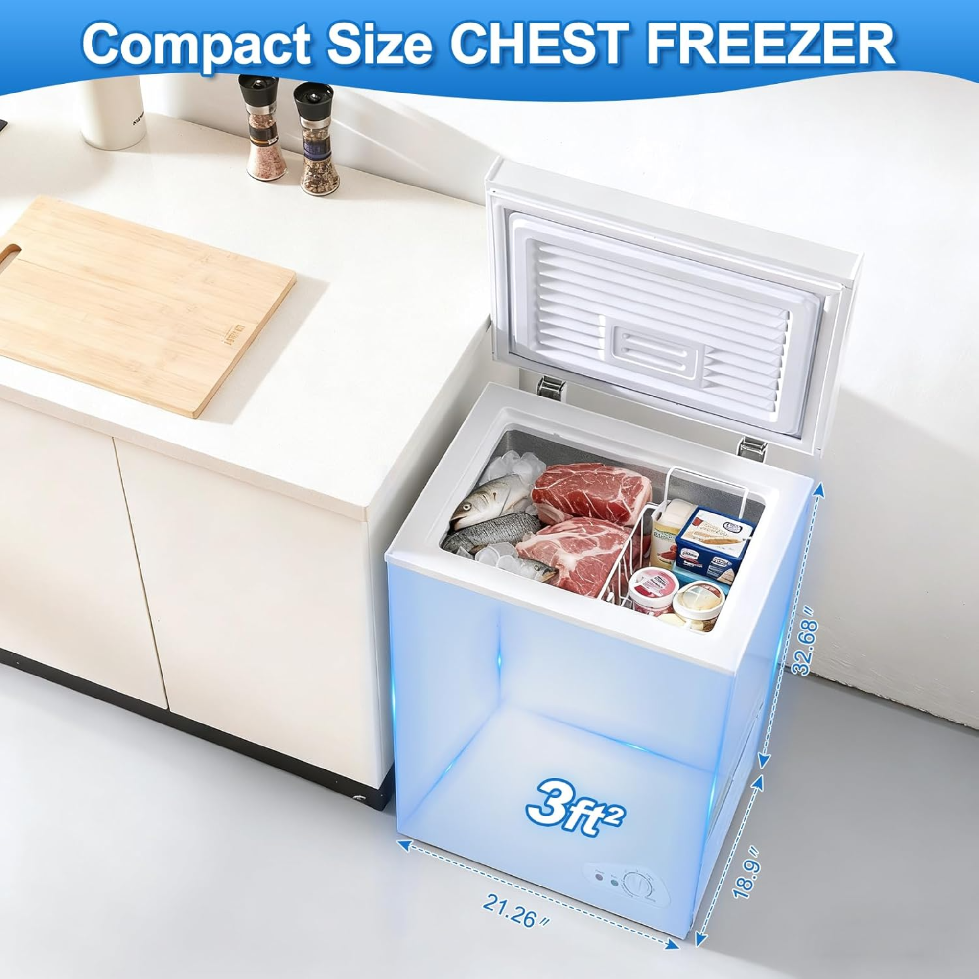 Chest Freezer 7-level Temperature Control Small Deep Compact Freezer Home Office Portable Mini Fridge