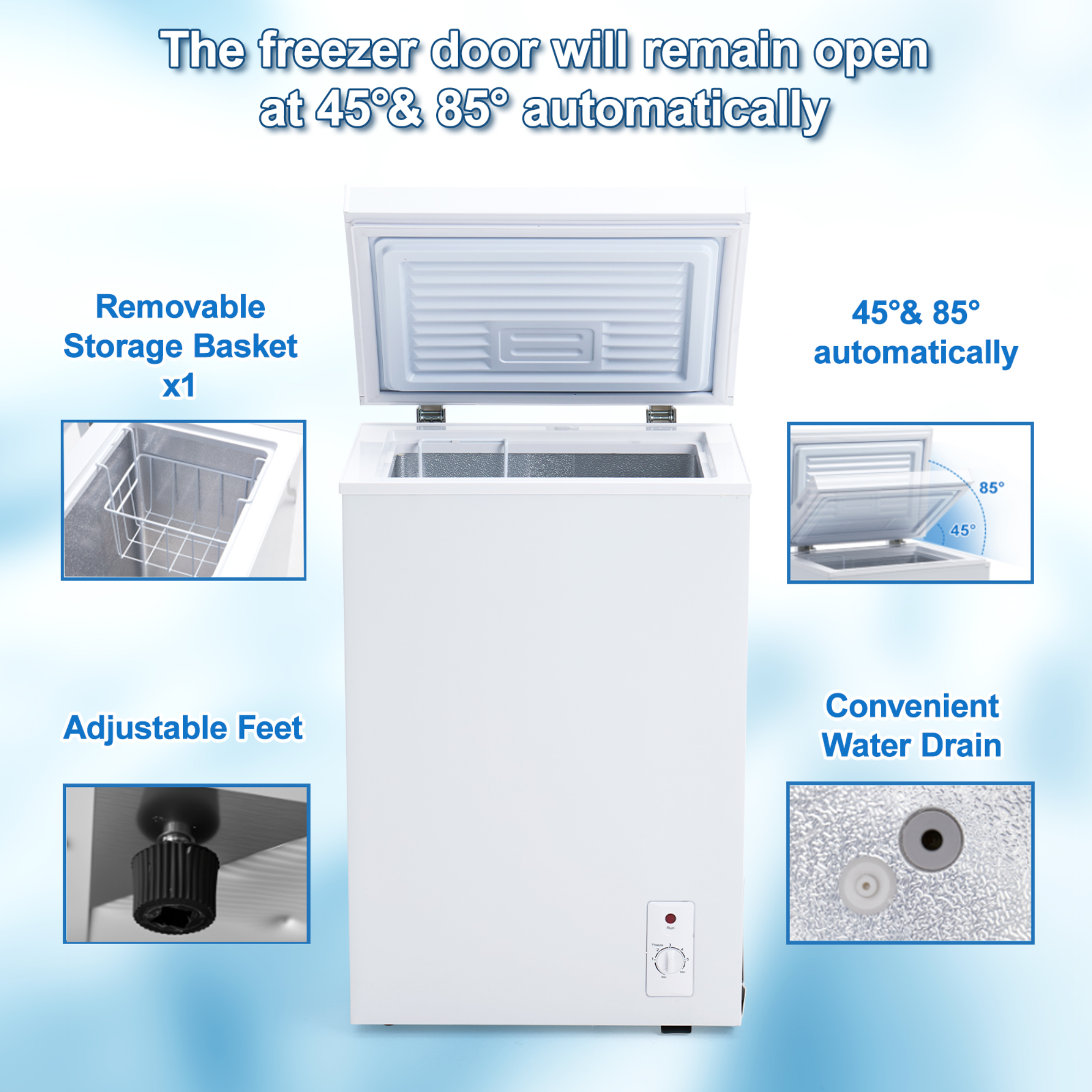 Chest Freezer 7-level Temperature Control Small Deep Compact Freezer Home Office Portable Mini Fridge