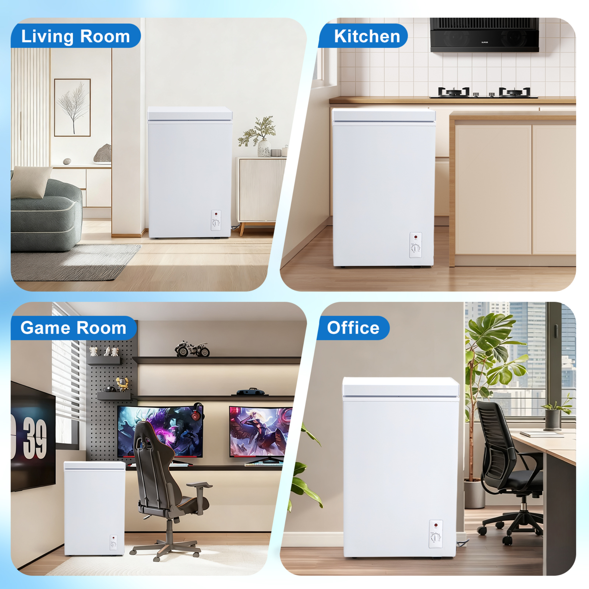 Chest Freezer 7-level Temperature Control Small Deep Compact Freezer Home Office Portable Mini Fridge