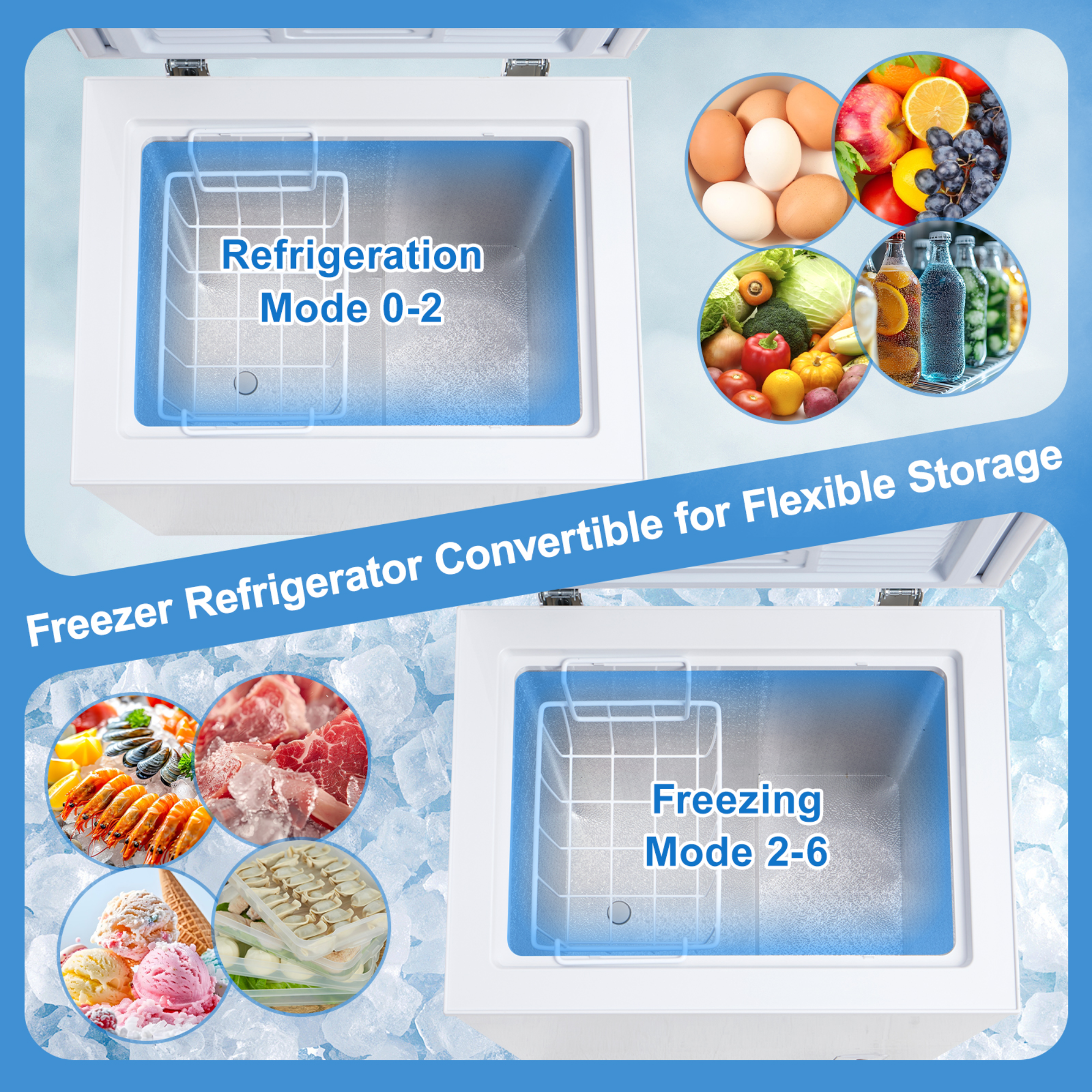 Chest Freezer 7-level Temperature Control Small Deep Compact Freezer Home Office Portable Mini Fridge