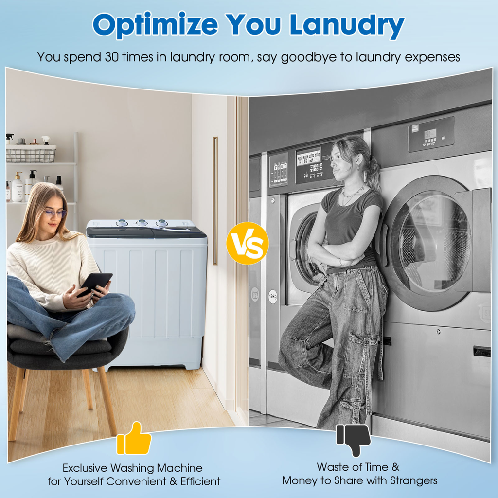 28lbs Portable Washing Machine Twin Tub Compact with Drain Pump Home Camping Mini Washer