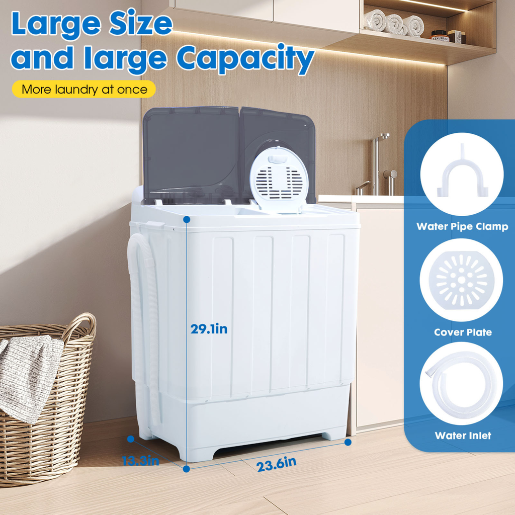 28lbs Portable Washing Machine Twin Tub Compact with Drain Pump Home Camping Mini Washer