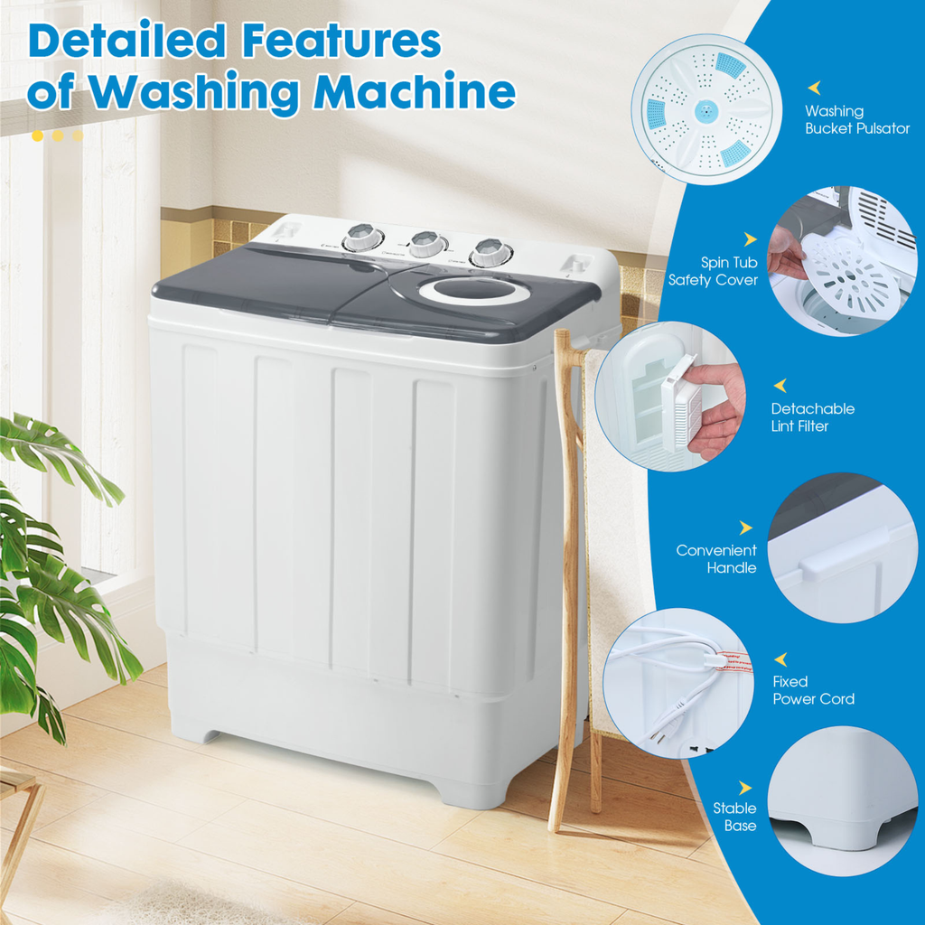 28lbs Portable Washing Machine Twin Tub Compact with Drain Pump Home Camping Mini Washer