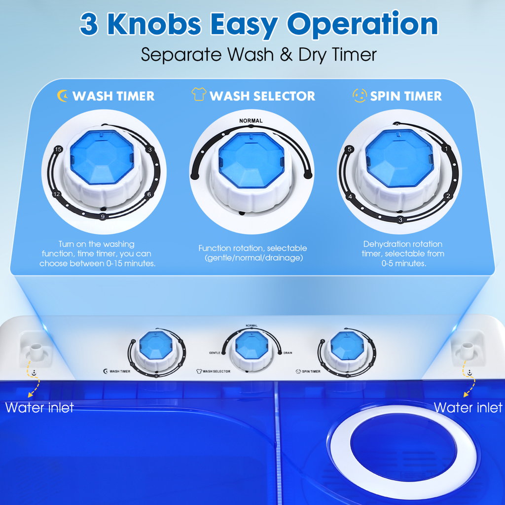 28lbs Portable Washing Machine Twin Tub Compact with Drain Pump Home Camping Mini Washer