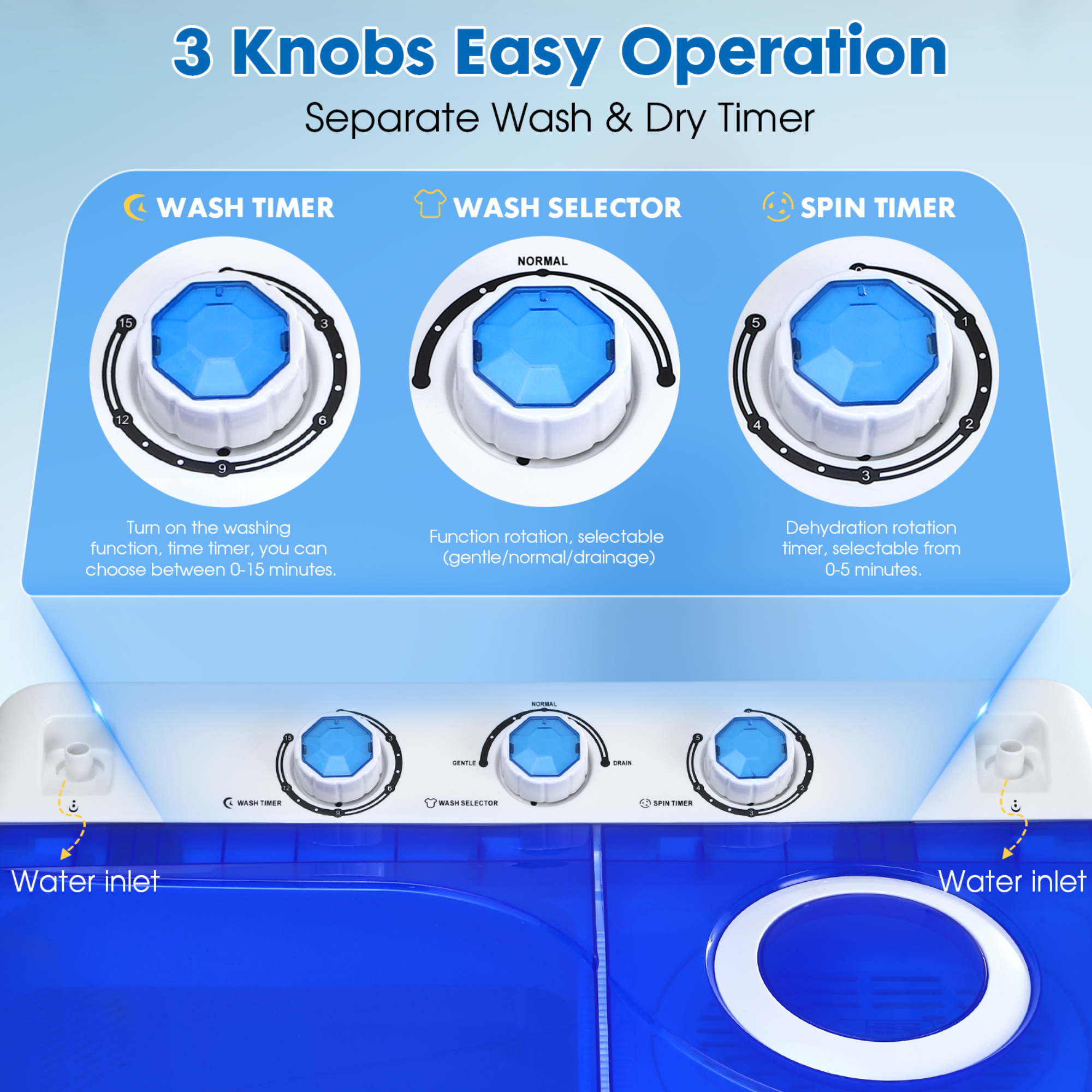 28lbs Portable Washing Machine Twin Tub Compact with Drain Pump Home Camping Mini Washer