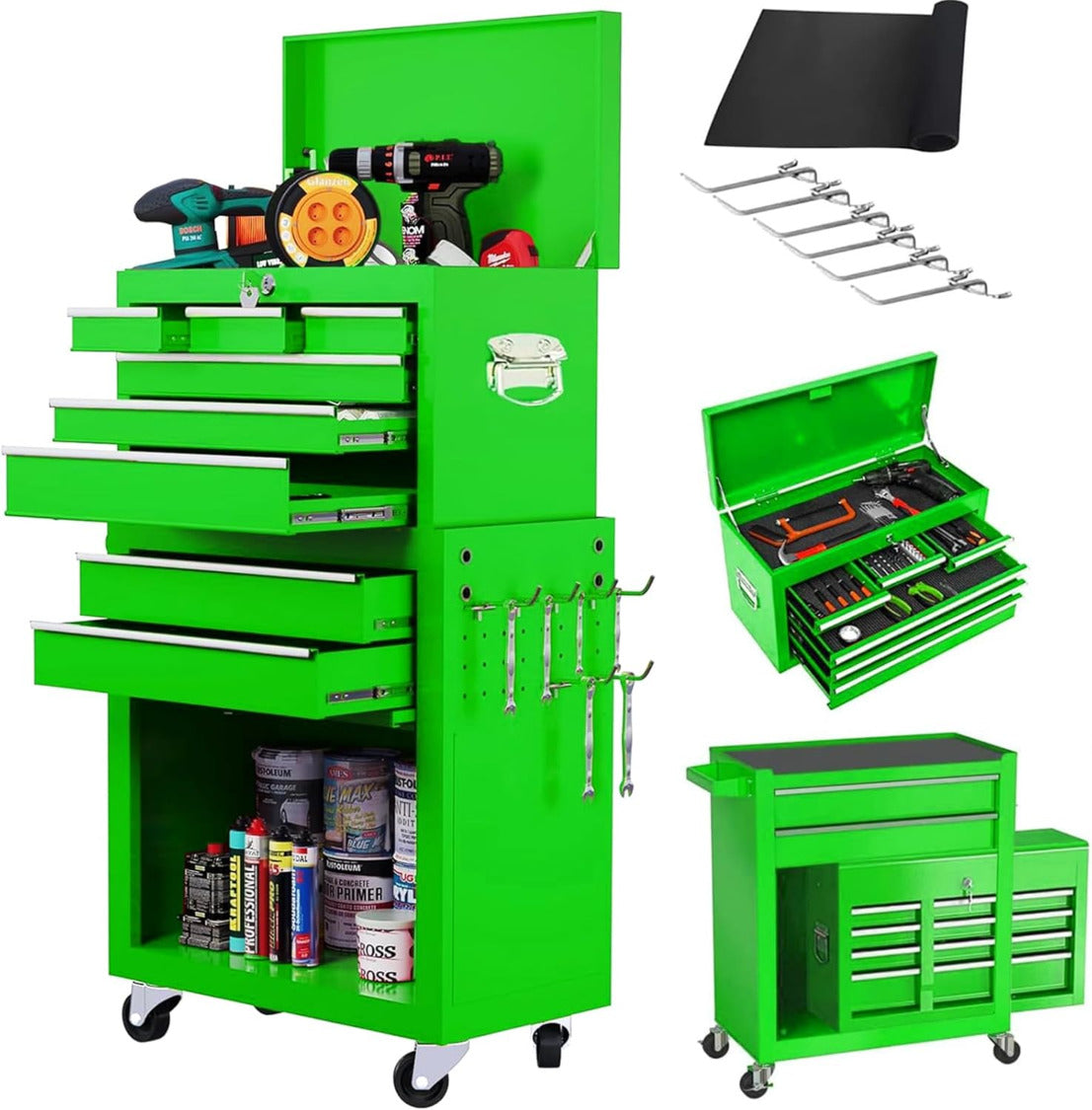 Rolling Tool Box 5-8 Drawers Lockable 2-in-1 Detachable Chest Storage Cabinet Garage Workshop