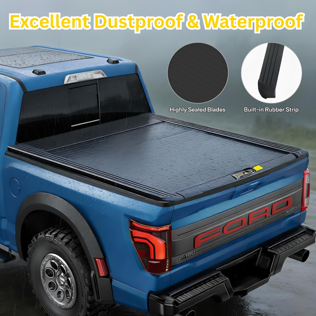 5.5ft Ford F-150 Manual Retractable Truck Bed Tonneau Cover Low-Profile Tailgate