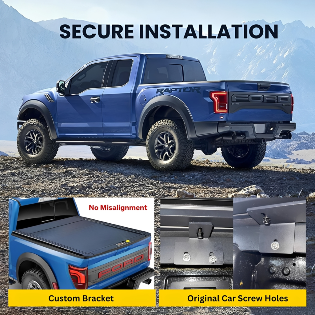5.5ft Ford F-150 Manual Retractable Truck Bed Tonneau Cover Low-Profile Tailgate