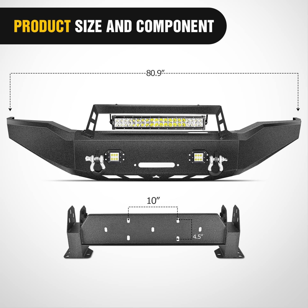 2013-2018 Dodge Ram 1500 (Excl. Rebel) & 2019-2024 Ram 1500 Classic Front Bumpers with Shackle And Light
