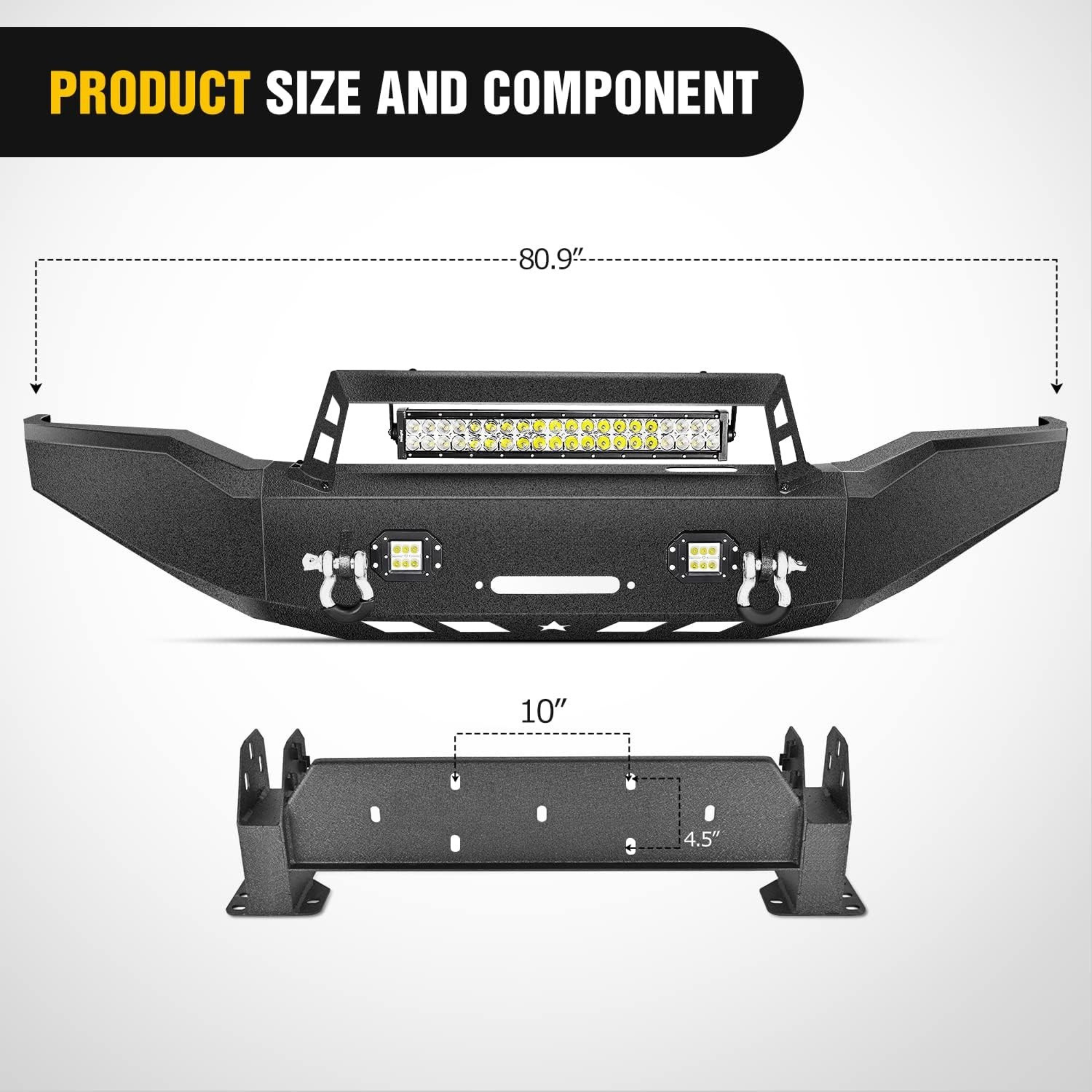 2013-2018 Dodge Ram 1500 (Excl. Rebel) & 2019-2024 Ram 1500 Classic Front Bumpers with Shackle And Light