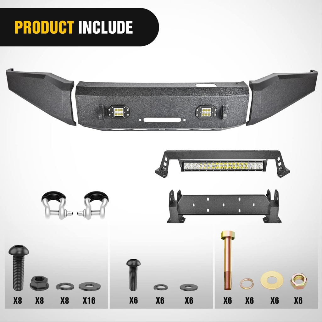 2013-2018 Dodge Ram 1500 (Excl. Rebel) & 2019-2024 Ram 1500 Classic Front Bumpers with Shackle And Light