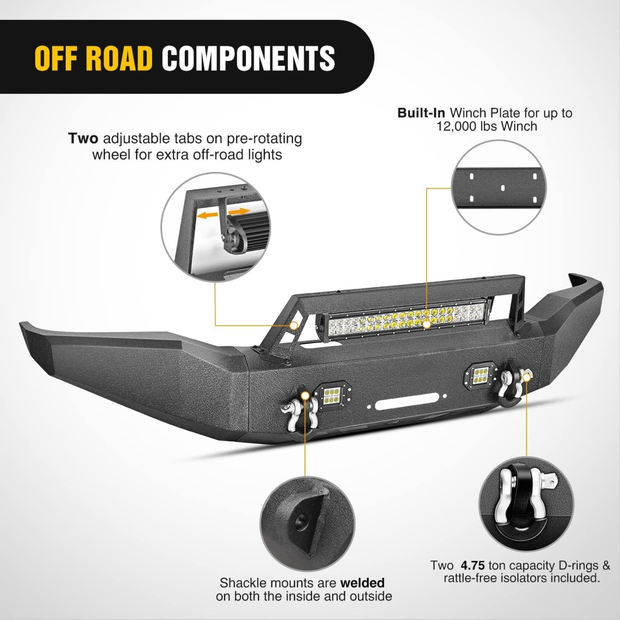 2013-2018 Dodge Ram 1500 (Excl. Rebel) & 2019-2024 Ram 1500 Classic Front Bumpers with Shackle And Light