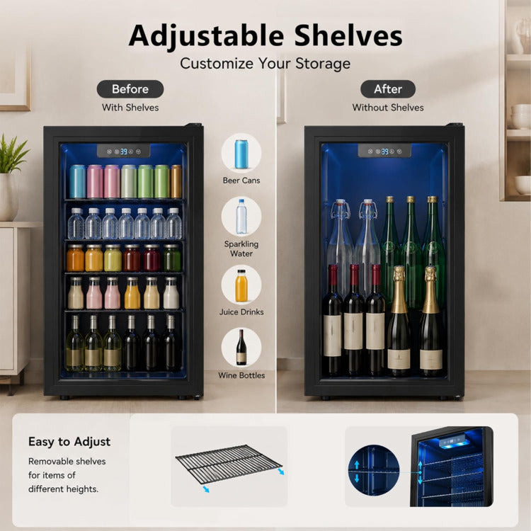 3.3 Cu Ft Beverage Refrigerator 126 Cans Mini Fridge Digital Temperature Control Cooler Home Office Bar