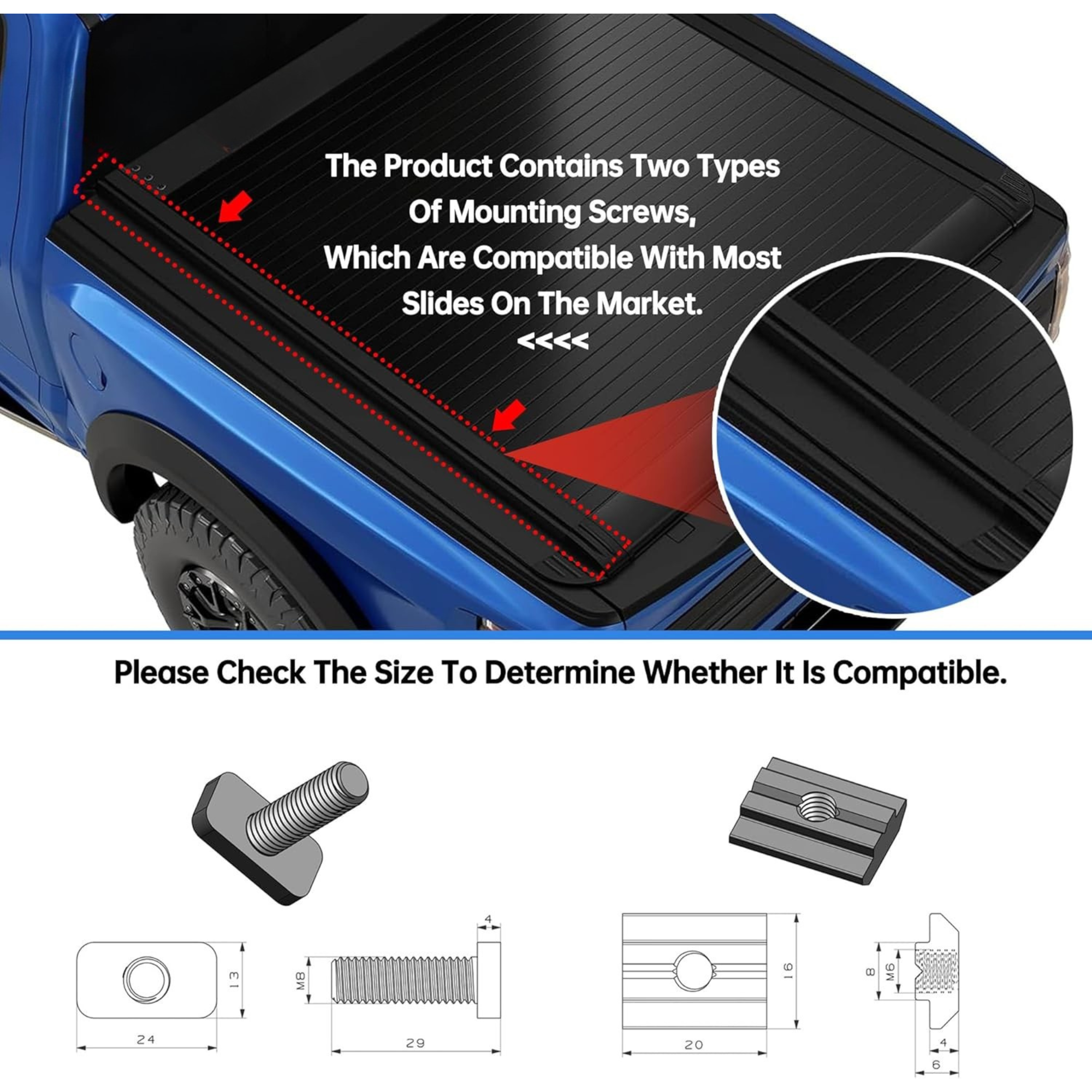 65.4'' Adjustable Bed Truck Rack T-Slot Retractable Hard Tonneau Covers Cross Bars