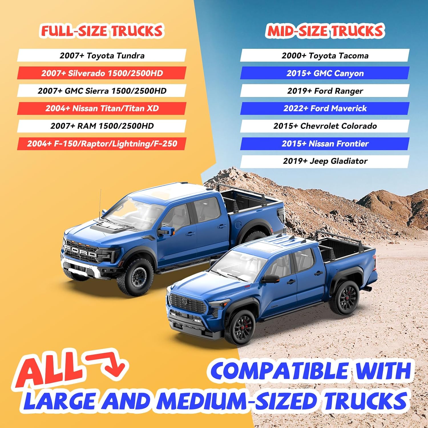 Adjustable Truck Bed Rack Universal Fit Cross Bar No-Drills Installation