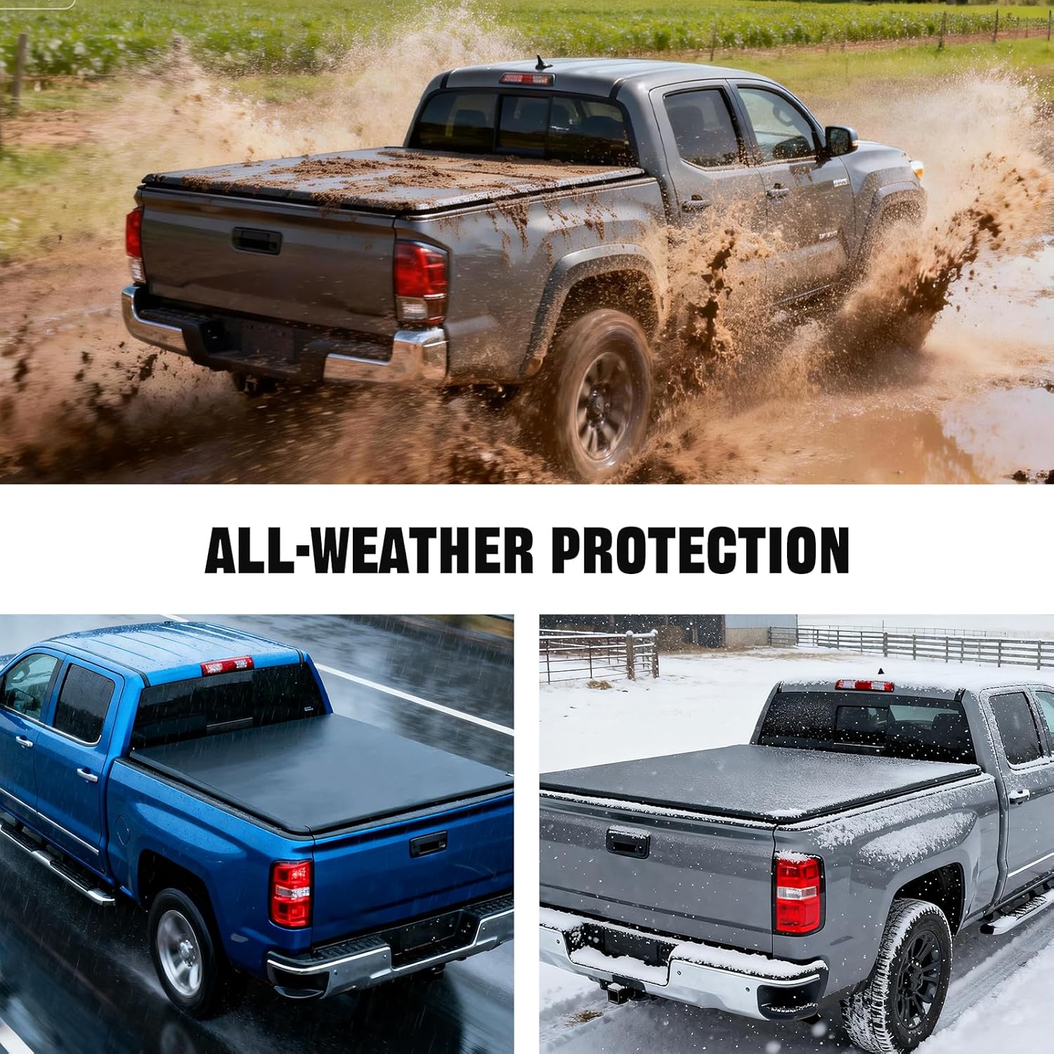 2016-2026 Toyota Tacoma 5FT Truck Bed Soft Tri-Fold Tonneau Cover With Deck Rail System