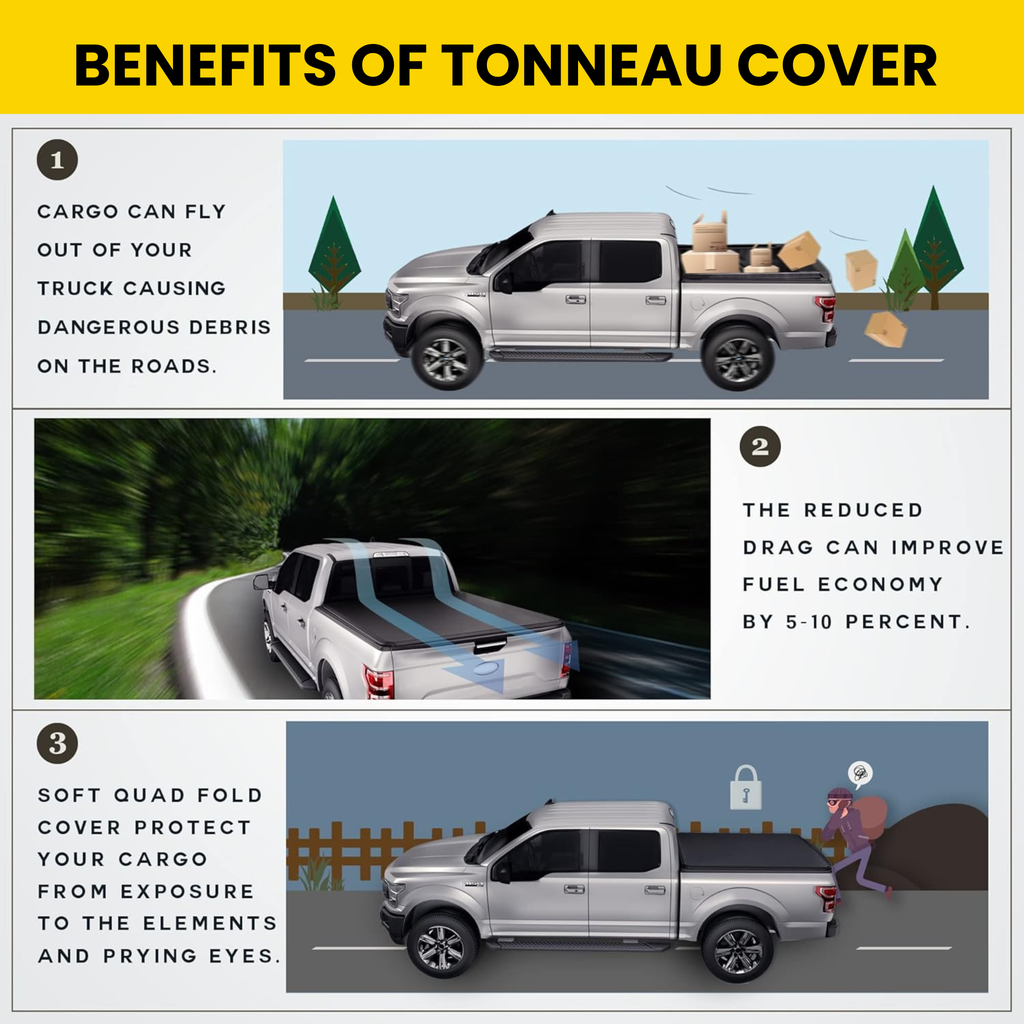 Low-Profile Hard Tri-Fold Tonneau Cover 6.6FT Truck Bed With Track System