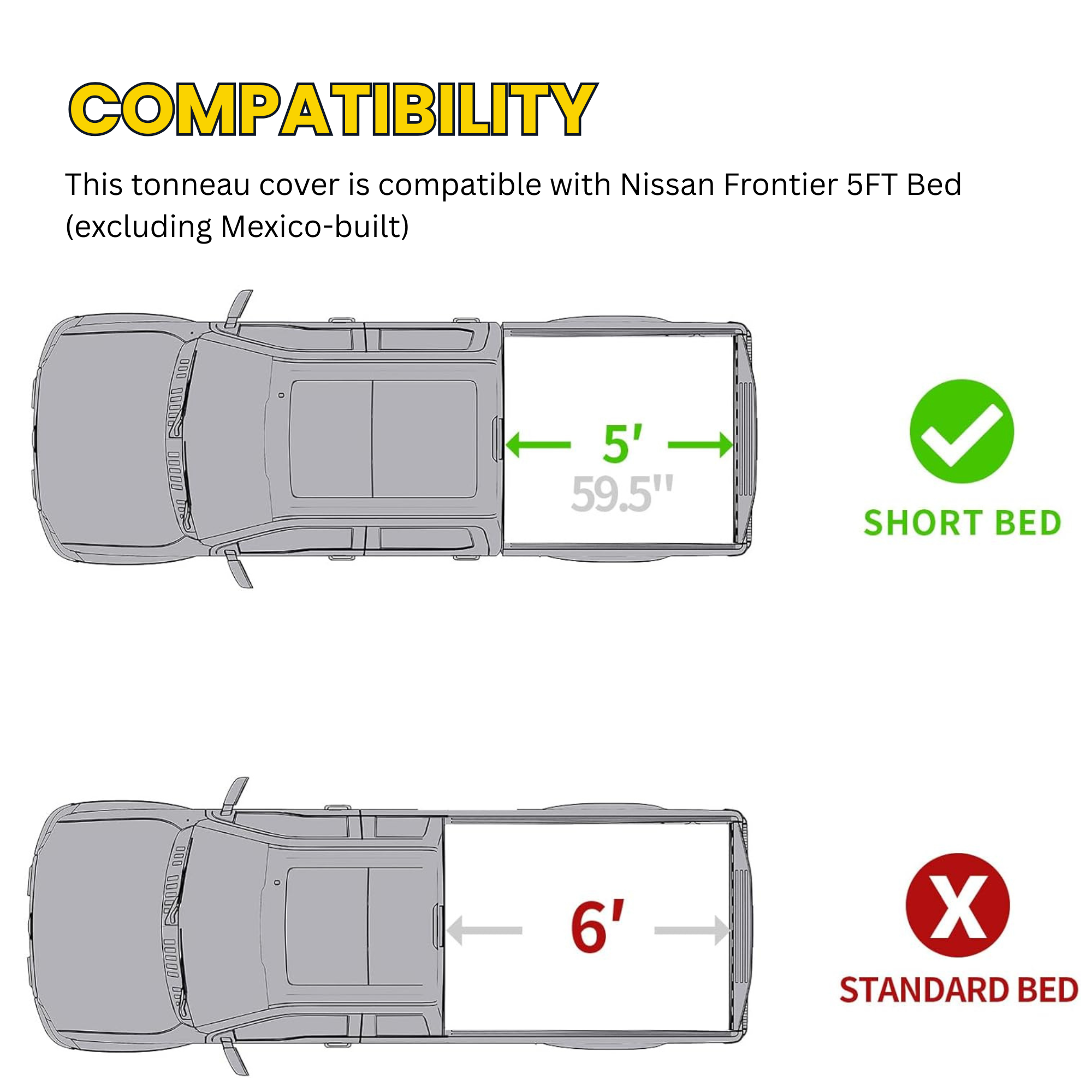 2005-2026 Nissan Frontier 5FT Bed Low-Profile Hard Tri-Fold Truck Bed Tonneau Cover