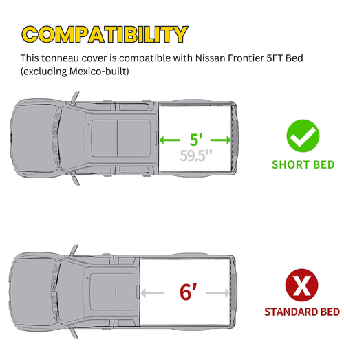 2005-2026 Nissan Frontier 5FT Bed Low-Profile Hard Tri-Fold Truck Bed Tonneau Cover