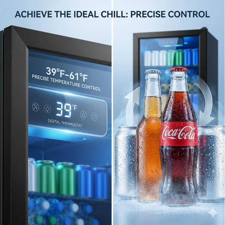 3.3 Cu Ft Beverage Refrigerator 126 Cans Mini Fridge Digital Temperature Control Cooler Home Office Bar