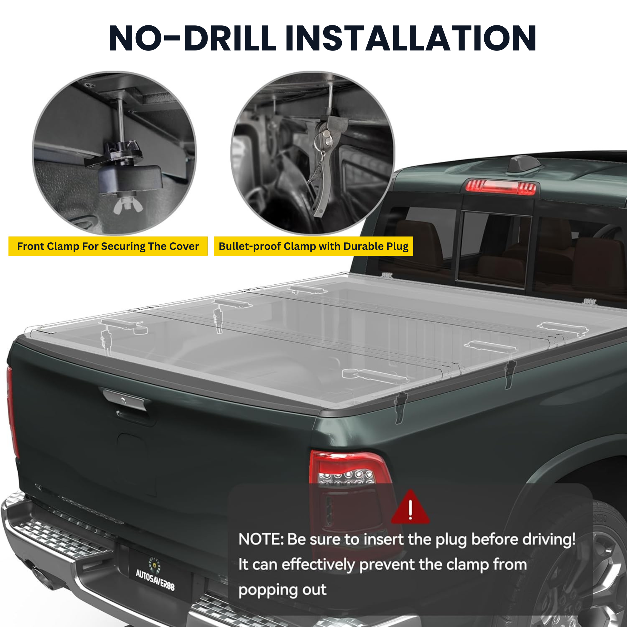2024-2026 Toyota Tacoma (Excl. Trail Edition) 5FT Hard Tri-fold Tonneau Cover with Deck Rail System