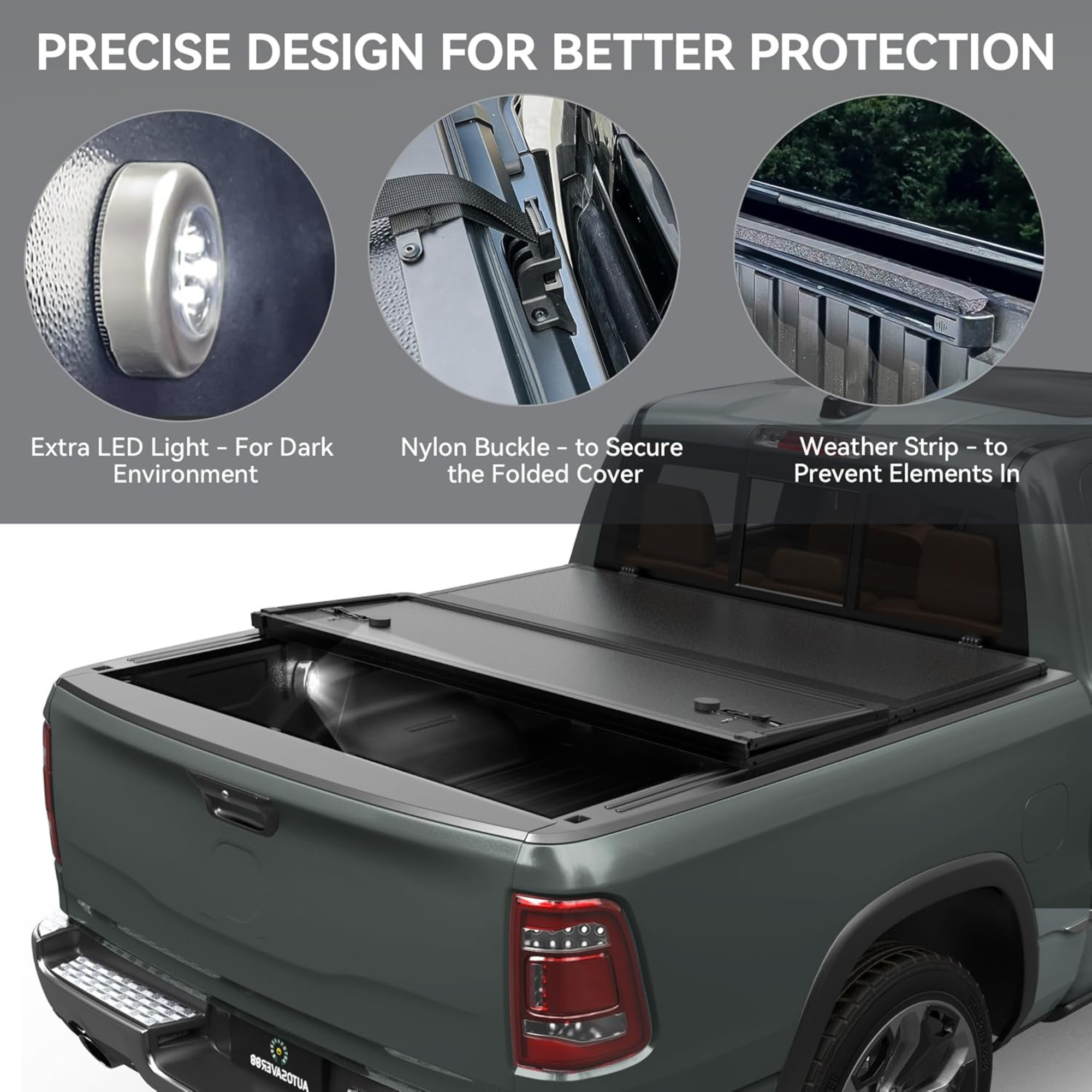 2024-2026 Toyota Tacoma (Excl. Trail Edition) 5FT Hard Tri-fold Tonneau Cover with Deck Rail System
