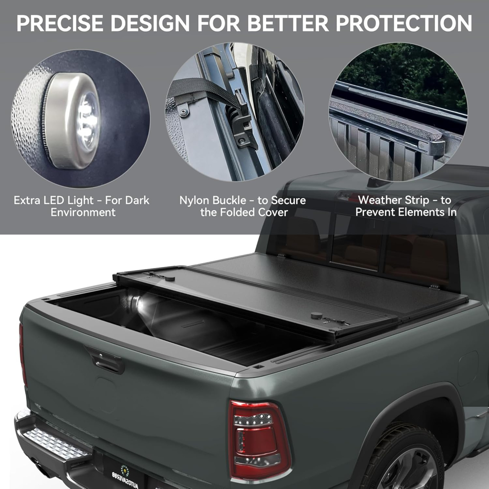 2024-2026 Toyota Tacoma (Excl. Trail Edition) 5FT Hard Tri-fold Tonneau Cover with Deck Rail System