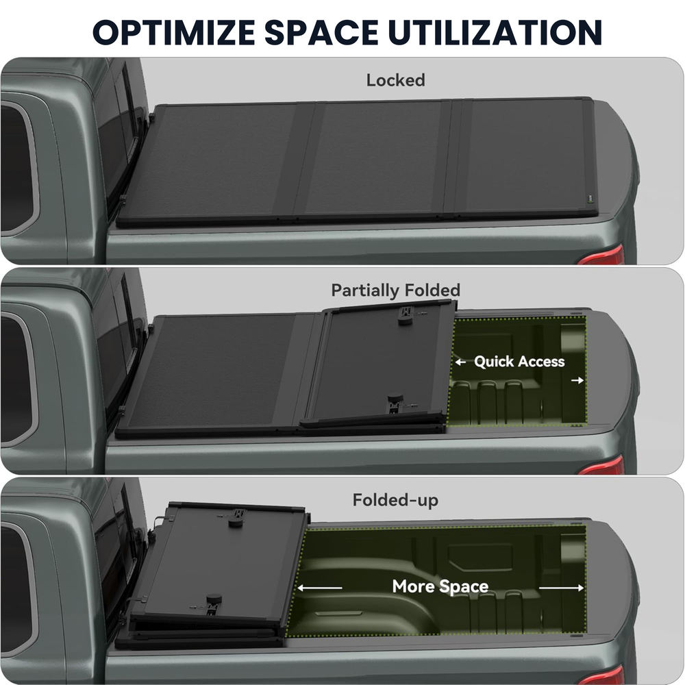 2024-2026 Toyota Tacoma (Excl. Trail Edition) 5FT Hard Tri-fold Tonneau Cover with Deck Rail System