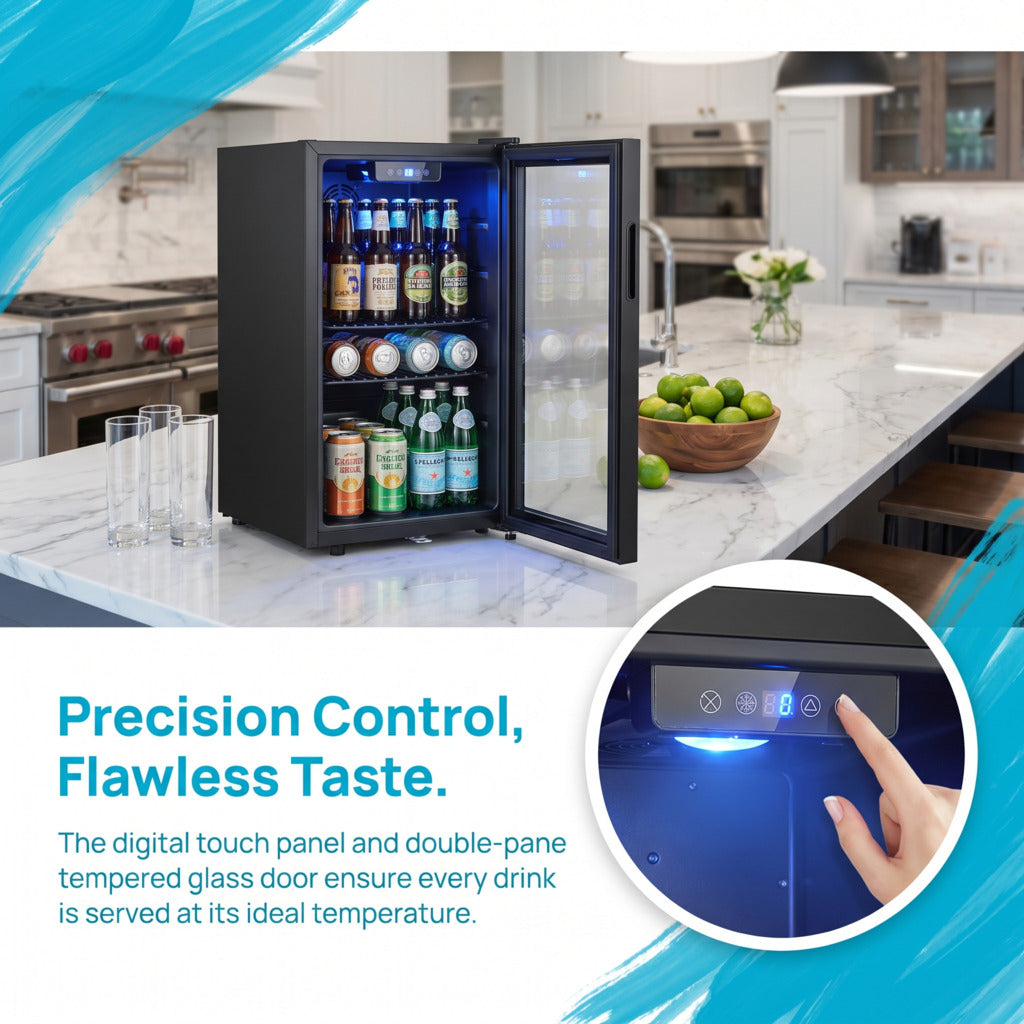3.3 Cu Ft Beverage Refrigerator 126 Cans Mini Fridge Digital Temperature Control Cooler Home Office Bar