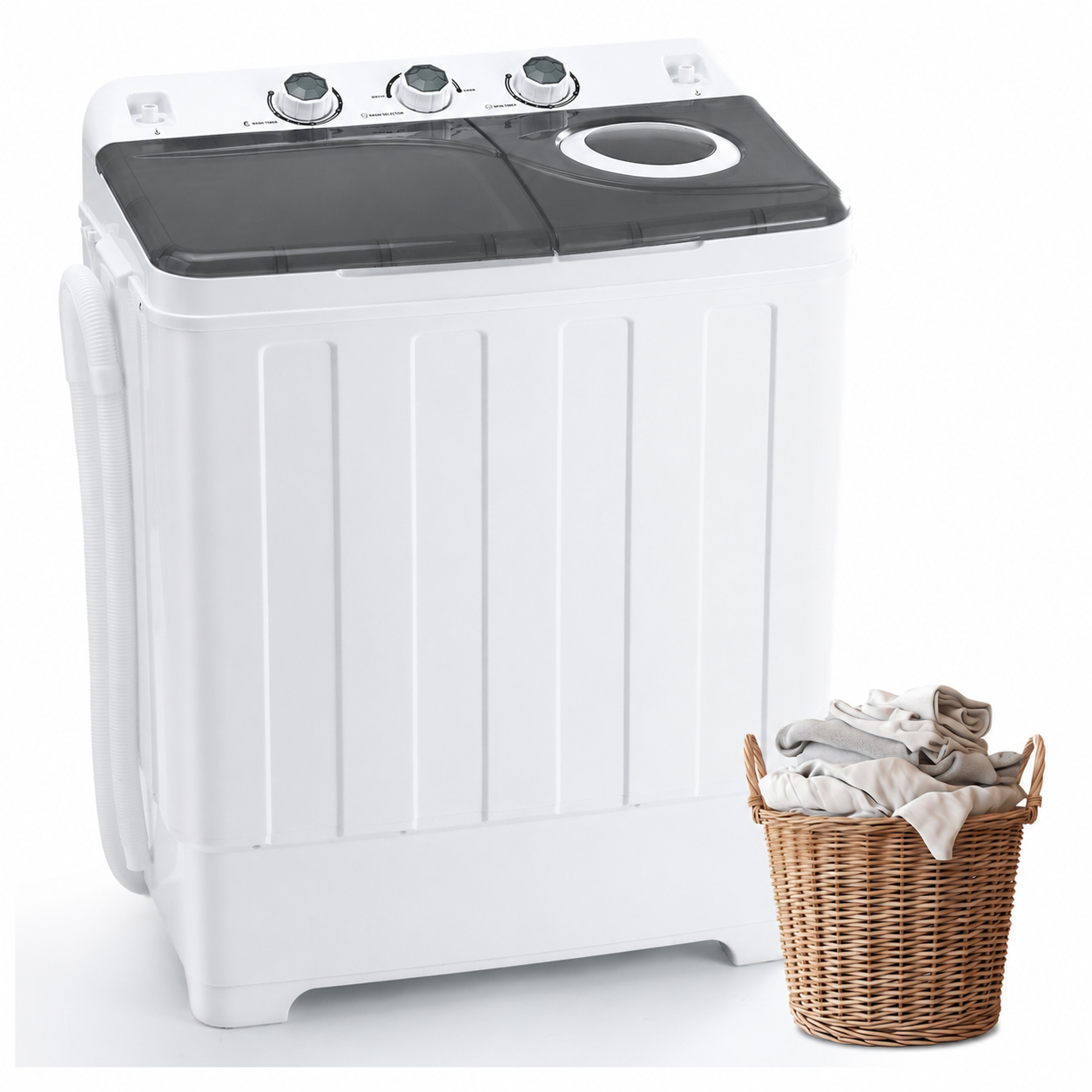 28lbs Portable Washing Machine Twin Tub Compact with Drain Pump Home Camping Mini Washer