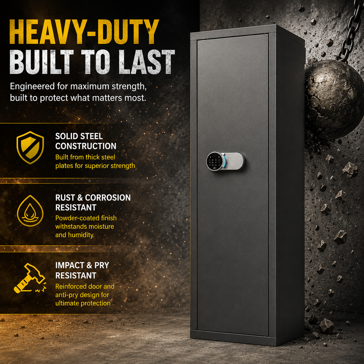 12-15 Gun Safe for Rifles and Pistols Anti-Pry Steel Digital Keypad Lock Adjustable Shelves Secure