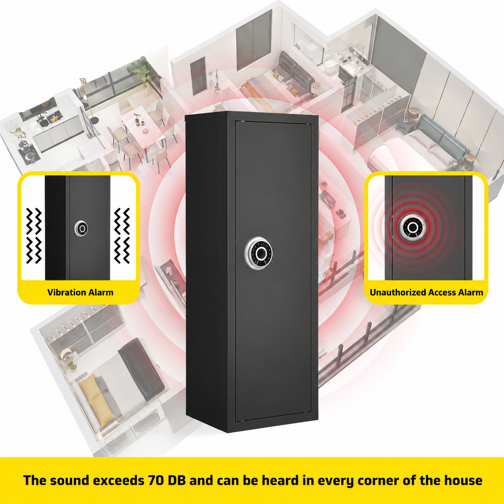 Biometric Gun Safe For Rifles And Pistols 12-15 Large Gun Cabinet with Fingerprint & Digital Keypad Adjustable Shelves