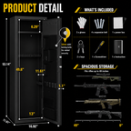 Biometric Gun Safe For Rifles And Pistols 12-15 Large Gun Cabinet with Fingerprint & Digital Keypad Adjustable Shelves