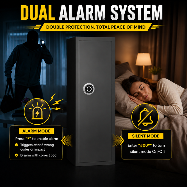 Biometric Gun Safe For Rifles And Pistols 12-15 Large Gun Cabinet with Fingerprint & Digital Keypad Adjustable Shelves