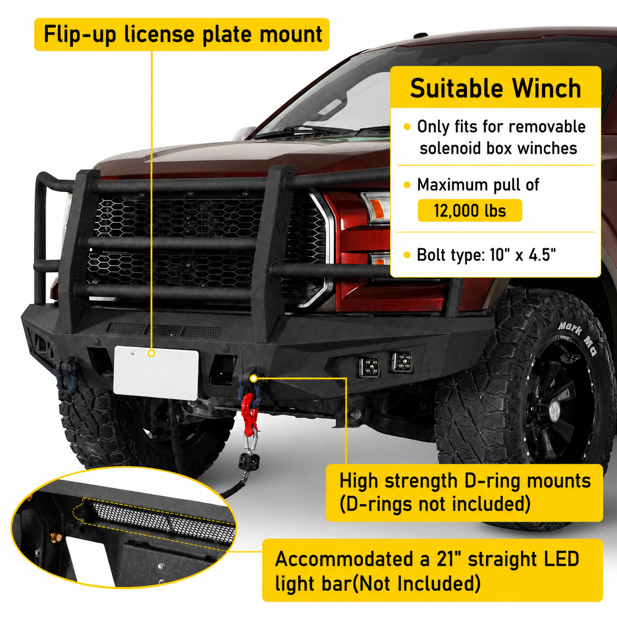 2015-2017 Ford F-150 (Exclude Raptor) Off-road Heavy Duty Steel Bumpers Push Bull Bar