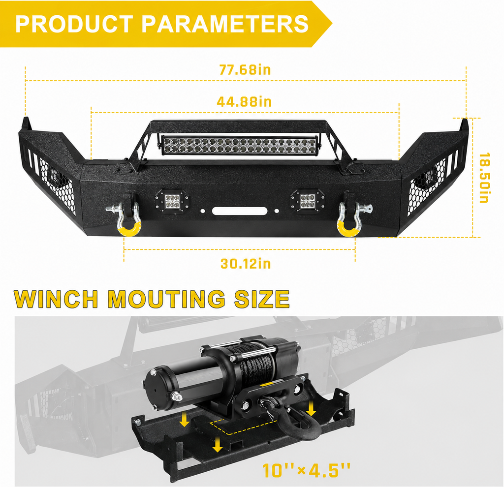 2013-2018 RAM 1500 Full Width Front Bumper Off Road Heavy Duty Winch Plate With Lights