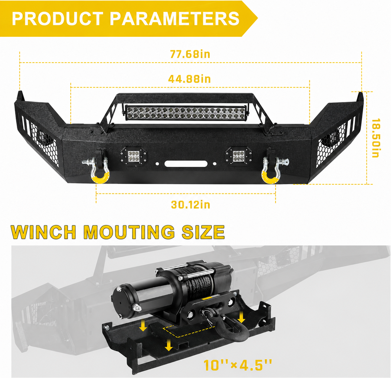 2013-2018 RAM 1500 Full Width Front Bumper Off Road Heavy Duty Winch Plate With Lights