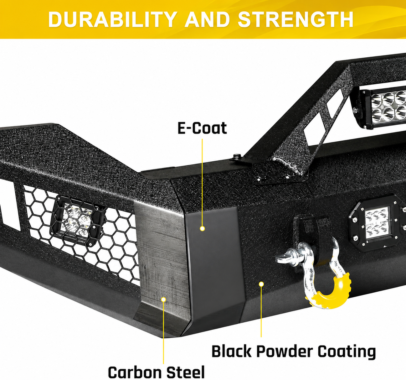 2013-2018 RAM 1500 Full Width Front Bumper Off Road Heavy Duty Winch Plate With Lights