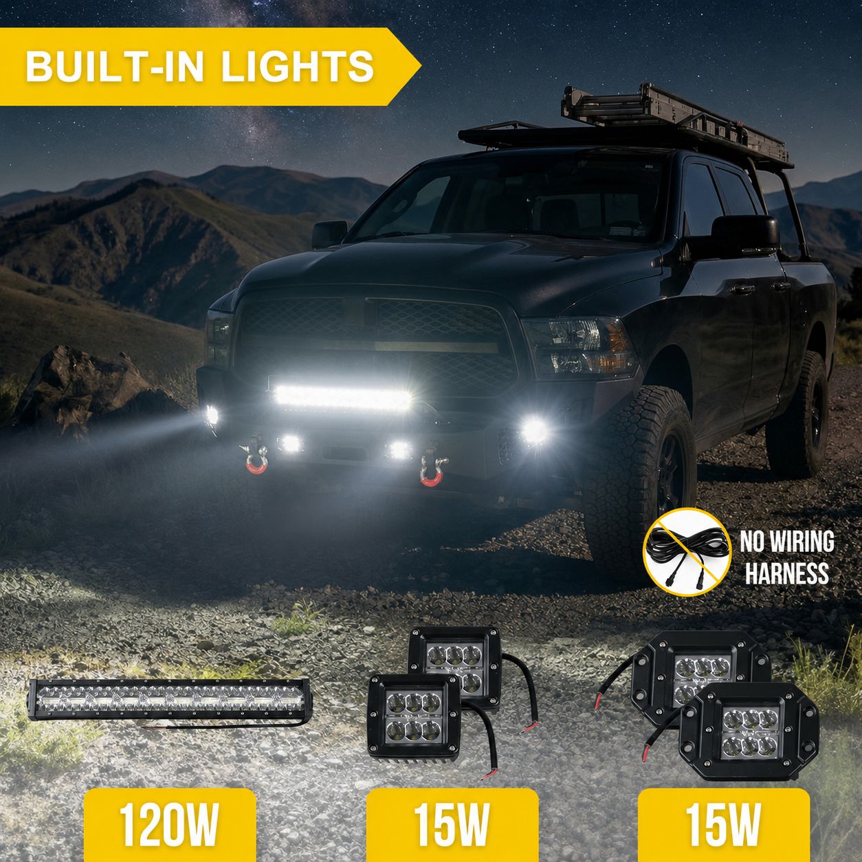 2013-2018 RAM 1500 Full Width Front Bumper Off Road Heavy Duty Winch Plate With Lights