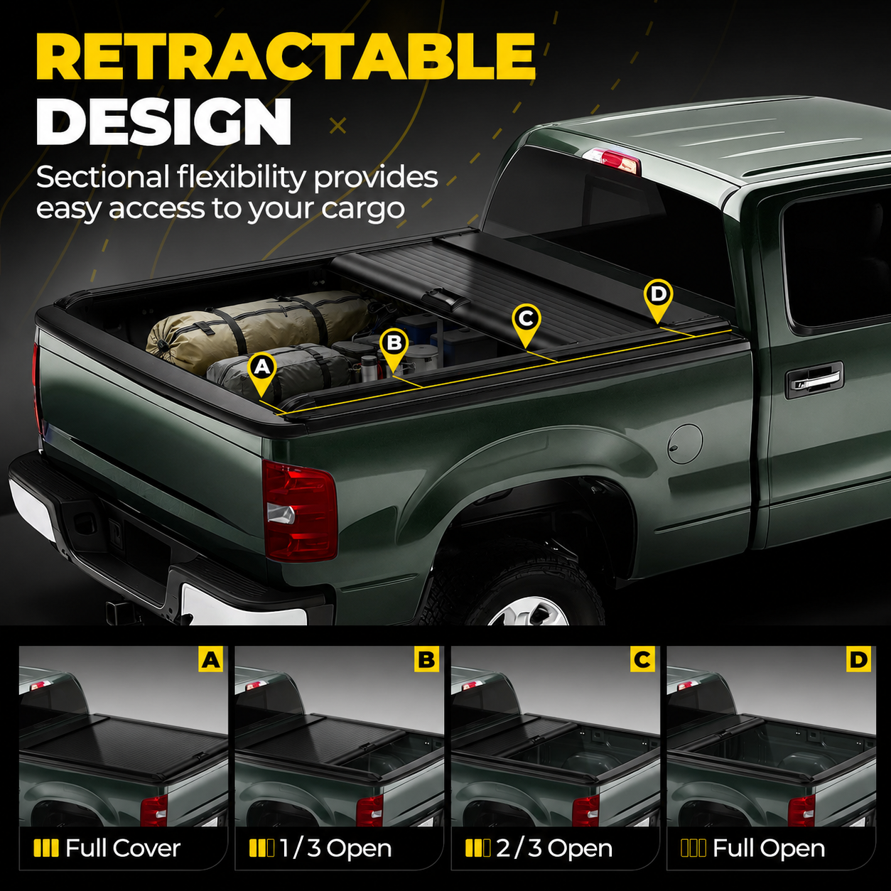 2022-2026 Toyota Tundra 5.5Ft Bed Retractable Hard Truck Bed Tonneau Cover Powercoated