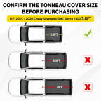 2015-2026 Chevy Silverado/GMC Sierra 1500 5.8FT Retractable Tonneau Cover with Key Lock & LED Light
