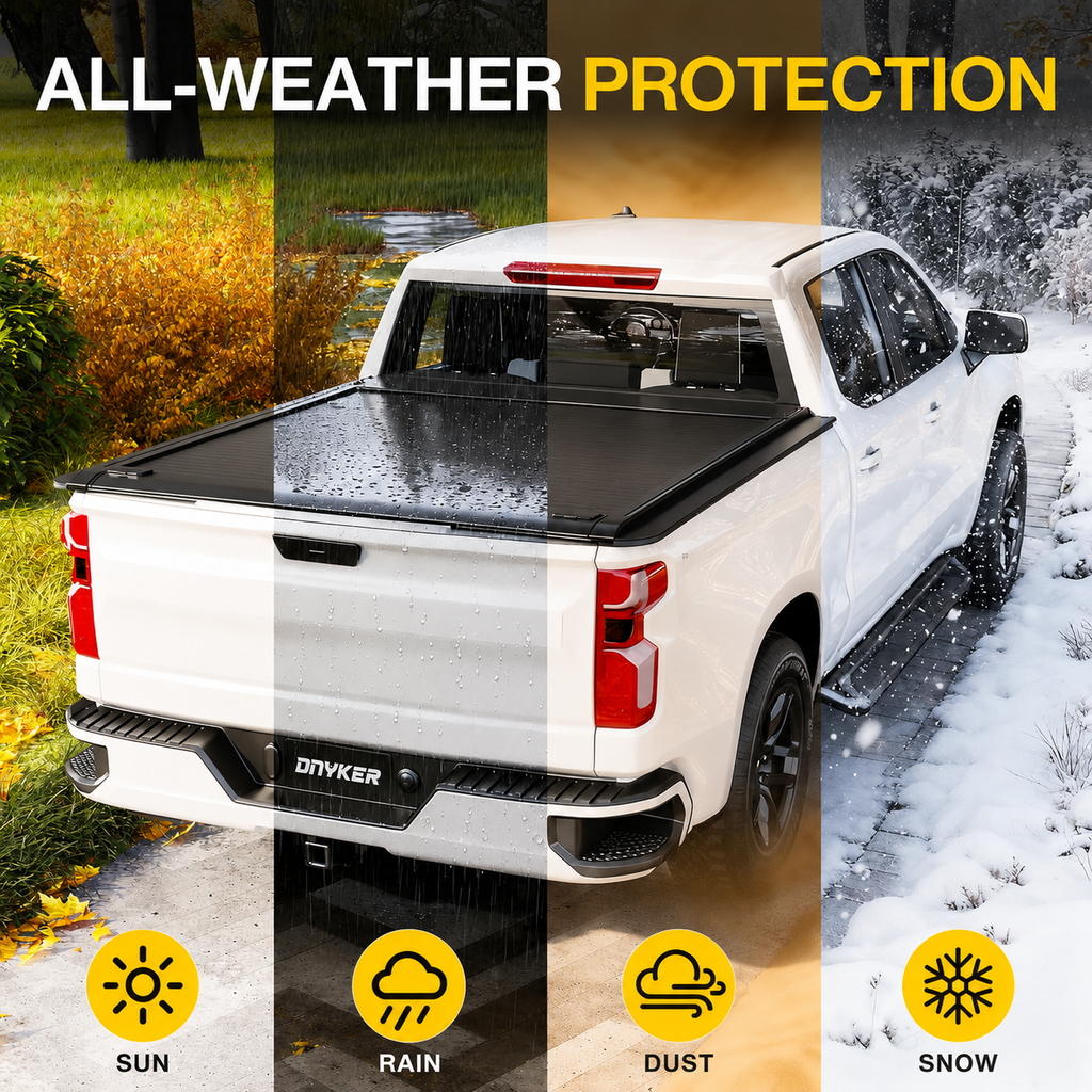 2015-2026 Chevy Silverado/GMC Sierra 1500 5.8FT Retractable Tonneau Cover with Key Lock & LED Light