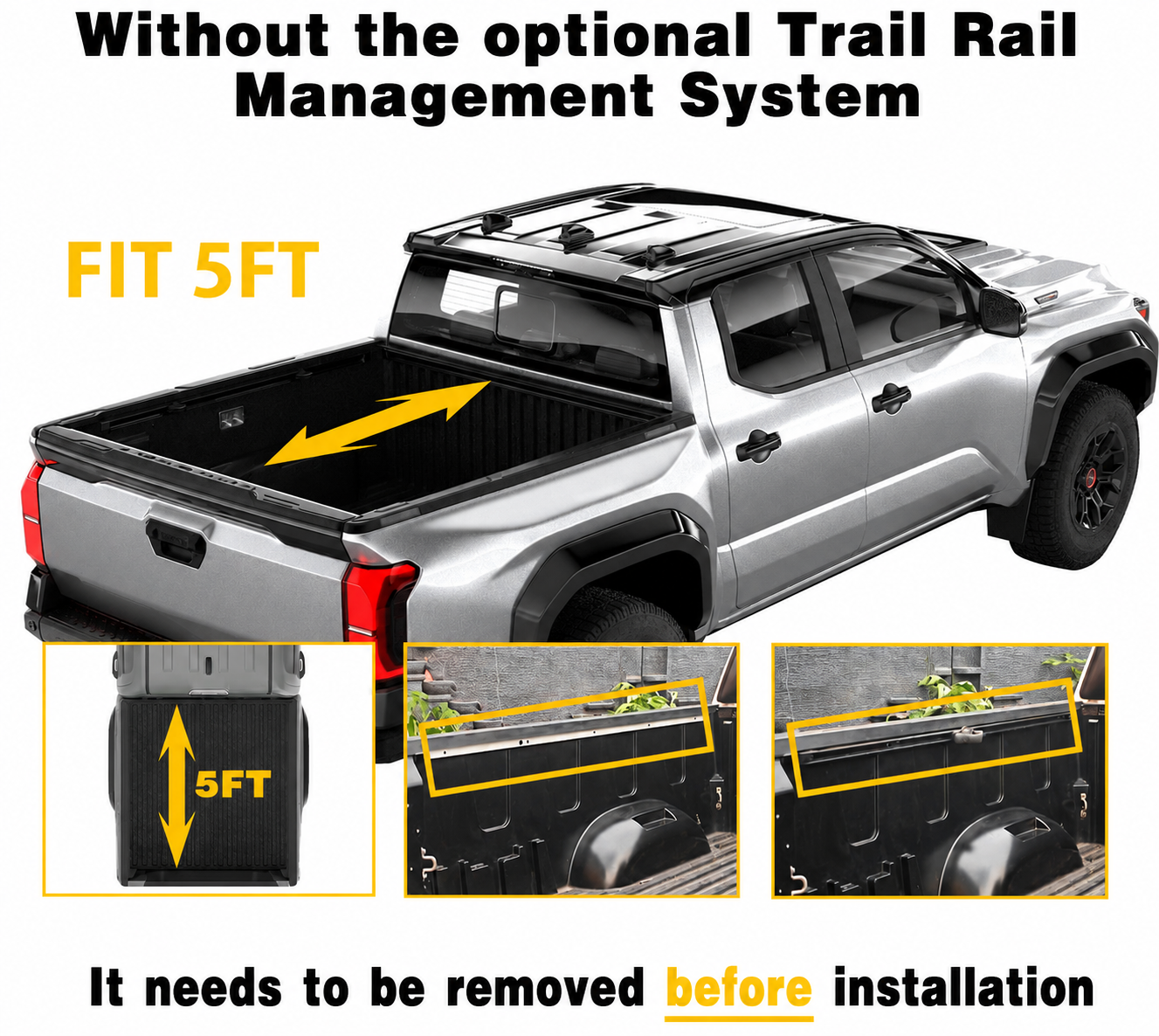 2016-2026 Toyota Tacoma 5FT Bed Retractable Tonneau Cover Password Lock & OE Track System
