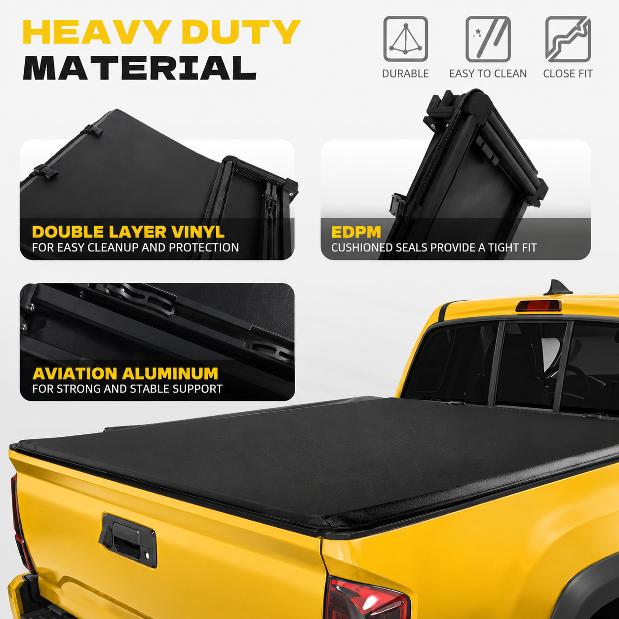 2016-2026 Toyota Tacoma 5FT Truck Bed Soft Tri-Fold Tonneau Cover With Deck Rail System