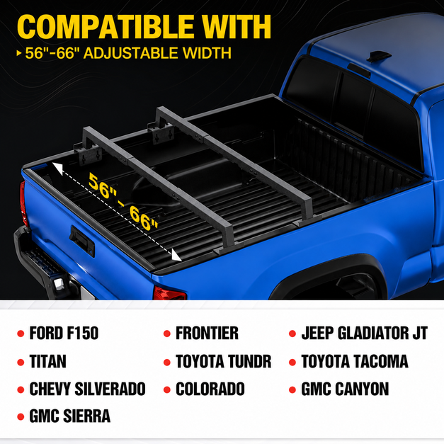 Adjustable Truck Bed Rack with 2 Cross Bars Heavy Duty Universal No Drilling Installation