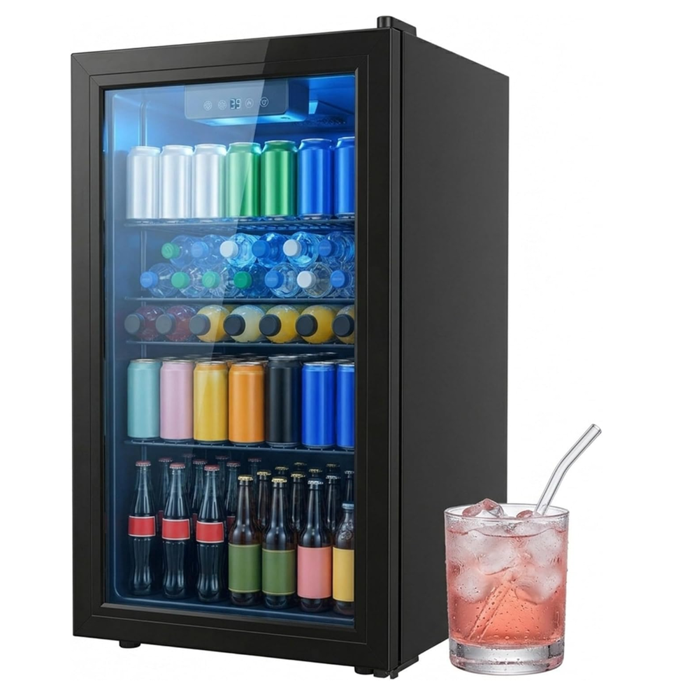 3.3 Cu Ft Beverage Refrigerator 126 Cans Mini Fridge Digital Temperature Control Cooler Home Office Bar