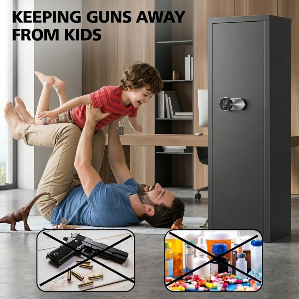 12-15 Gun Safe for Rifles and Pistols Anti-Pry Steel Digital Keypad Lock Adjustable Shelves Secure